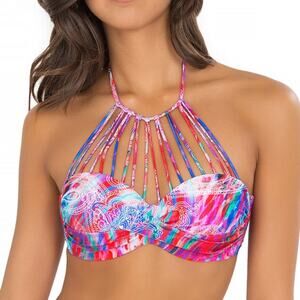 $94 Luli Fama AMANECER Underwire Push Up Bandeau bikini Top pink tropical sz Sm